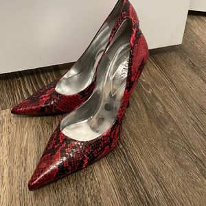 Guess by Marciano Black and Red faux Snake Skin Heels Size 7 1/2